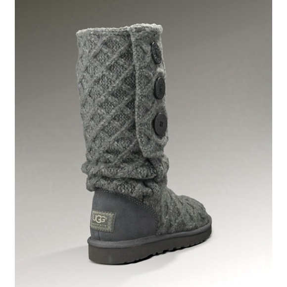 Ugg Australia Lattice Cardy Charcoal Grey Knit Boots - Picture 3 of 13